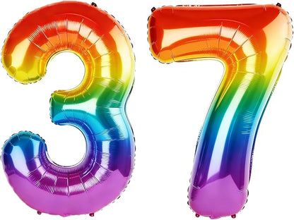 40 Inch Number 37 Balloons for 37th Birthday Party Decorations, 0-100 Rainbow by FOBELEC