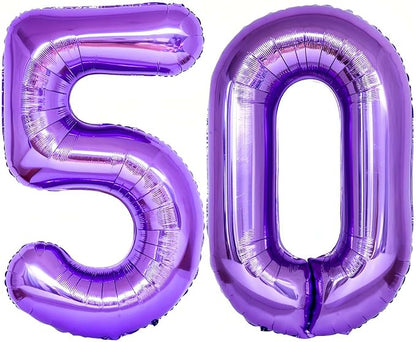 Purple 50 Number Balloons, 40 Inch Giant Number 50 Balloons Foil Mylar Helium by Lovoir