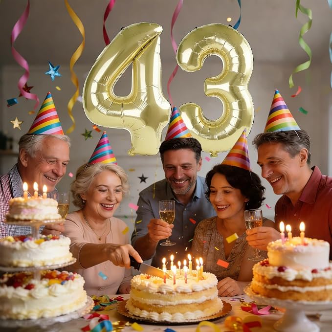 40 Inch Number 43 Balloons for 43rd Birthday Party Decorations, 0-100 Champagne - Image 2