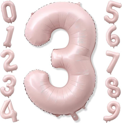 Pink Number 3 Balloon, 40 Inch Giant Pastel Light Pink Number Balloons 0-9 by KAINSY