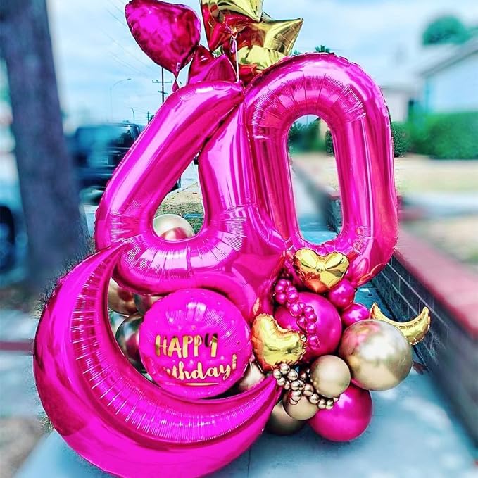 Hot Pink 40 Balloon Numbers, 40 Inch 40 Birthday Balloon Foil Mylar Number 40 - Image 4