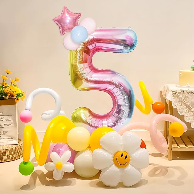 40 Inch Giant Rainbow Number 5 Balloons, Birthday Balloons, Helium Mylar Foil - Image 3