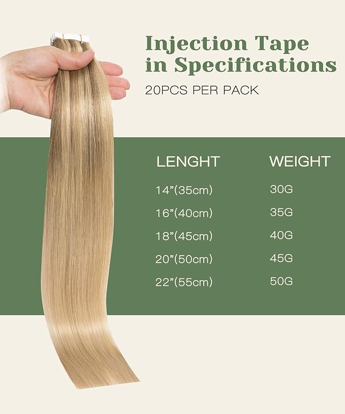 SURNEL Injected Seamless Tape in Hair Extensions 14 Inch Golden Brown to Caramel Blonde Seamless Remy Invisible Tape in Extensions 20 Pcs 30g(#102727,14)