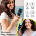 Hair Brushes for Women - Curly Hair Blow Dryer Brush Self Cleaning Detangler Round Brush for Blow Out - Roller Retractable Travel Blue Christmas Gifts