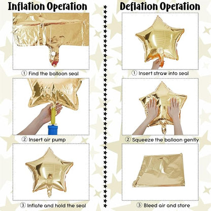 Gold Star Foil Balloons, 18 Inch Light Gold Stars Shape Foil Helium Balloons - Image 6