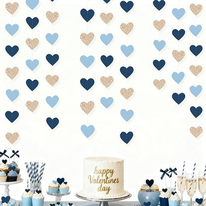 Navy Blue Champagne Gold Heart Party Decorations Glitter Paper Champagne Gold - Image 5