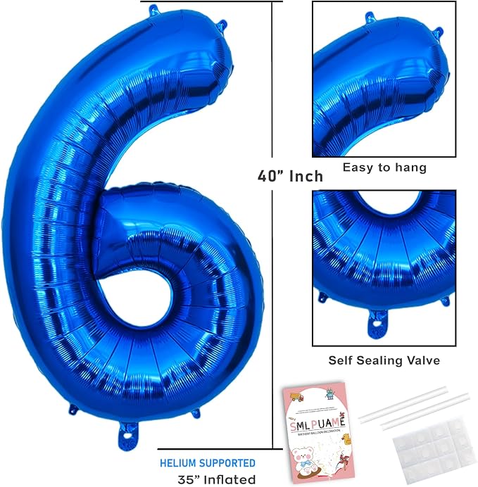 40 Inch Navy Blue 6 Balloon for 6th Birthday Party, Helium Giant Foil Number 6 - Image 5