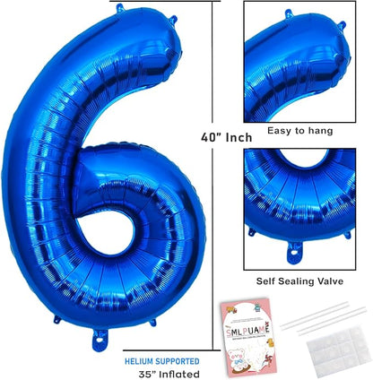 40 Inch Navy Blue 6 Balloon for 6th Birthday Party, Helium Giant Foil Number 6 - Image 5