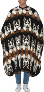 Large Long Hair Cutting Cape, Salon Apron Cute Siberian Husky Puppy Art Haircuting Salon Cape Gown for Hair Cutting Styling