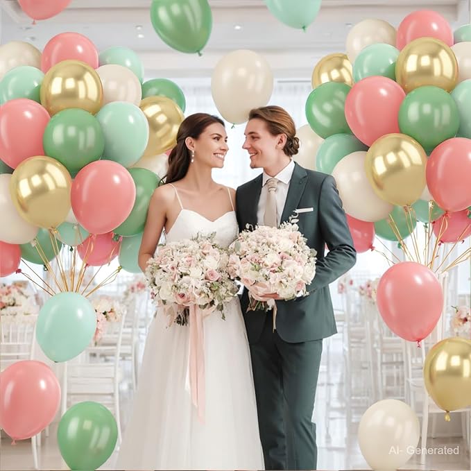 Zesliwy Sage Green Pink Gold Balloons, Party Decor | Mint Green Sand White Gold - Image 6