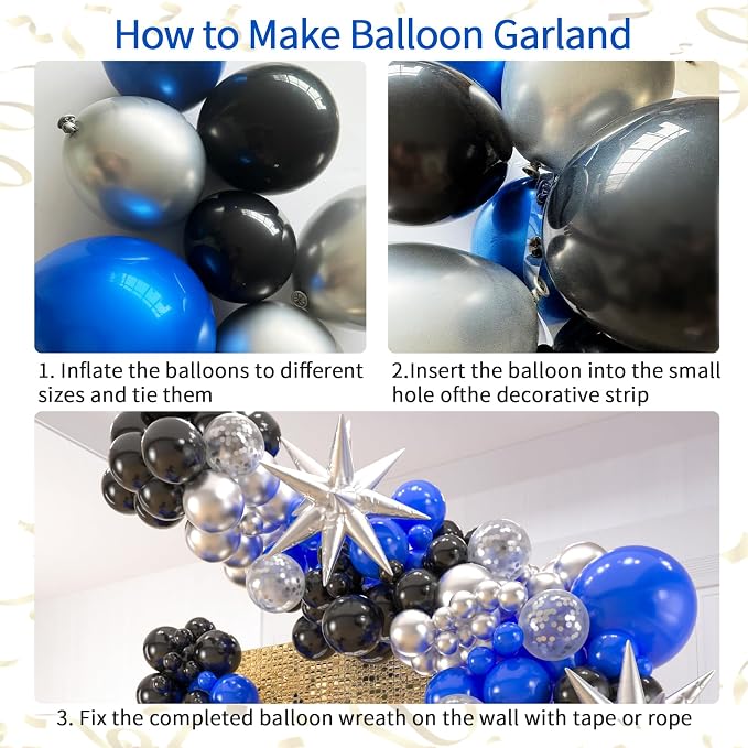 141pcs Blue and Black Balloons Garland Arch Kit, 18 12 10 5 Inch Balloons | - Image 3