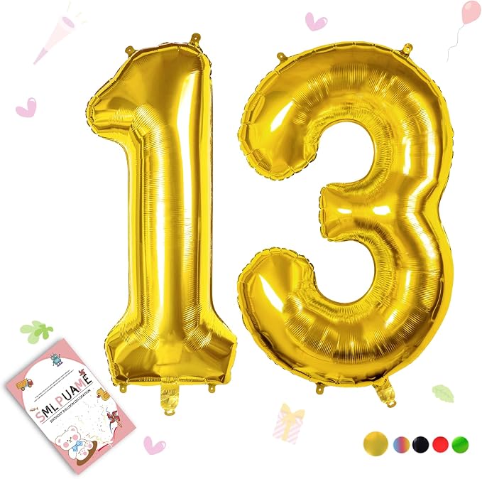 40 Inch Gold 13 Balloon Numbers, 13th Birthday Decoration Boys Girl | Large by Smlpuame