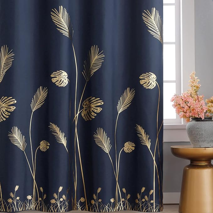 Blackout Curtain for Patio Door 80W x 84L Inch Long Gold Palm Tree Pattern - Image 3