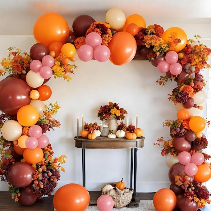 HILAVO Fall Balloons, 12 Inch Thanksgiving Balloons Dusty Pink Orange Burgundy - Image 6
