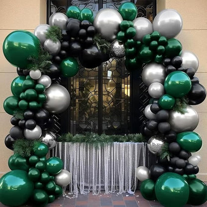 Dark Green Balloons Set, Confetti & Metallic Silver Latex - Image 5