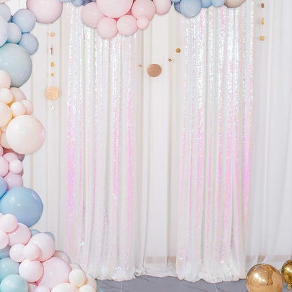ShinyBeauty 2PCS 4x7FT Iridescent White Sequin Backdrops| Sparkle Photo - Image 2