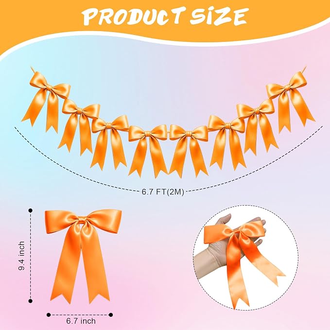 1 String of 8PCS Golden Yellow Bow Garland Banner Decoration, Pre-Strung Satin - Image 2