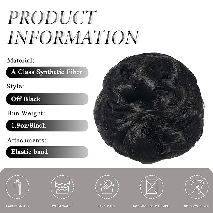 Large Messy Bun Hair Piece Curly Synthetic Extensions Scrunchies Fake Chignon Updo Hairpieces for Women Off Black