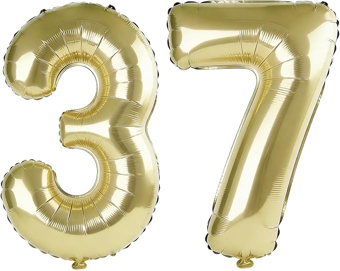 40 Inch Number 37 Balloons for 37th Birthday Party Decorations, 0-100 Champagne by FOBELEC