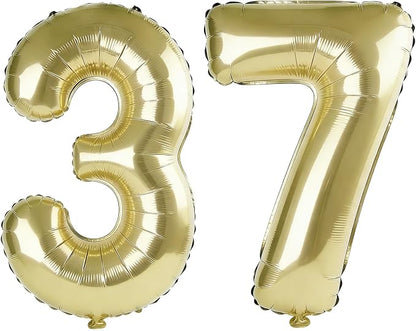40 Inch Number 37 Balloons for 37th Birthday Party Decorations, 0-100 Champagne by FOBELEC