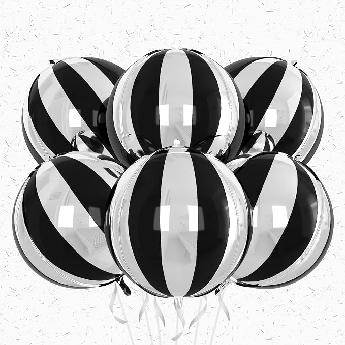 6Pcs Stripe Round Foil Balloons, Giant 4D Round Ball Balloon 22 Inch by Adorely