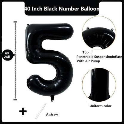 40 inch Black 5 Number Balloon Giant Foil Helium Balloons Black Large Digital - Image 2
