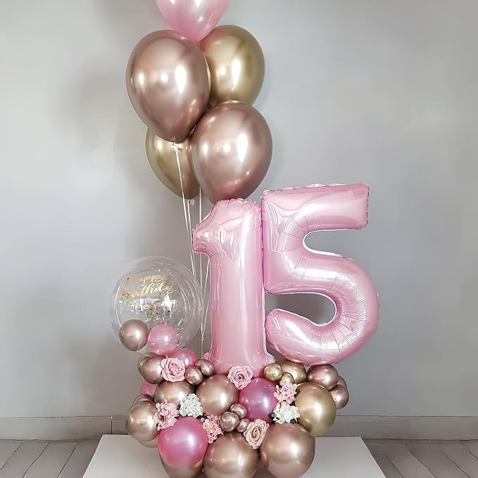 Light Pink Balloon Number 5, 40 Inch Large Self Inflating Foil Number Balloons - Image 5