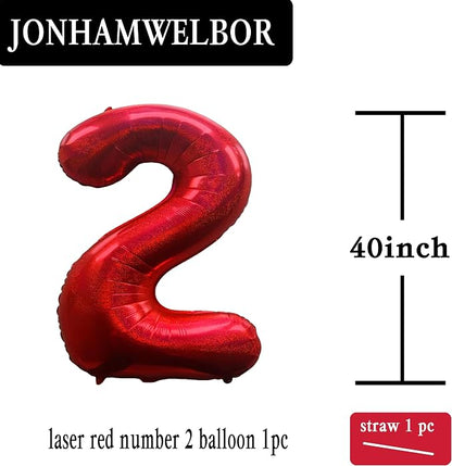 Jonhamwelbor 40 Inch Laser Red Number 2 Balloon Foil Mylar Giant Balloon - Image 2
