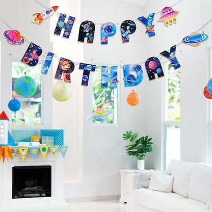 SUNBEAUTY Universe Outer Space Theme Birthday Banner Galaxy Happy Birthday - Image 7