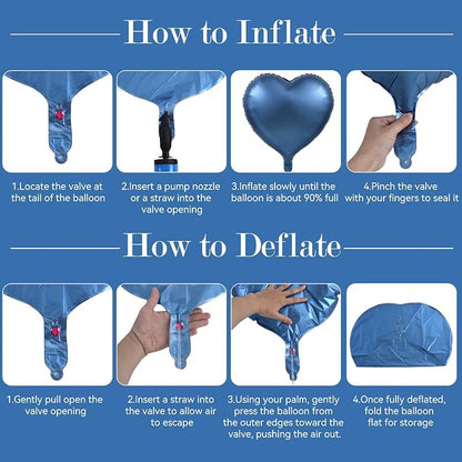 TONIFUL 15 Pack 18 Inch Dusty Blue Heart Foil Balloons – Matte Blue Mylar Heart - Image 6