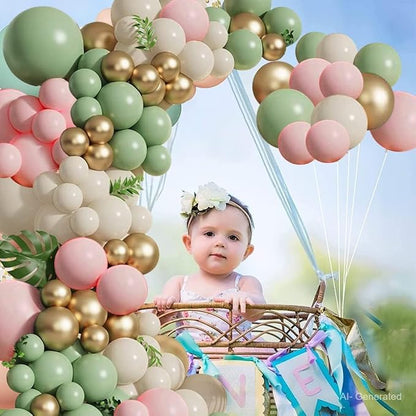 Sage Green Pink Balloons Garland Kit, Sand White Gold, Party Decor | Olive - Image 6