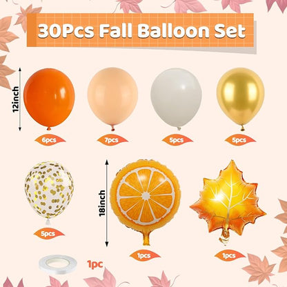 Fall Balloons, 12 Inch Pastel Orange White and Gold Confetti Balloons - Image 2