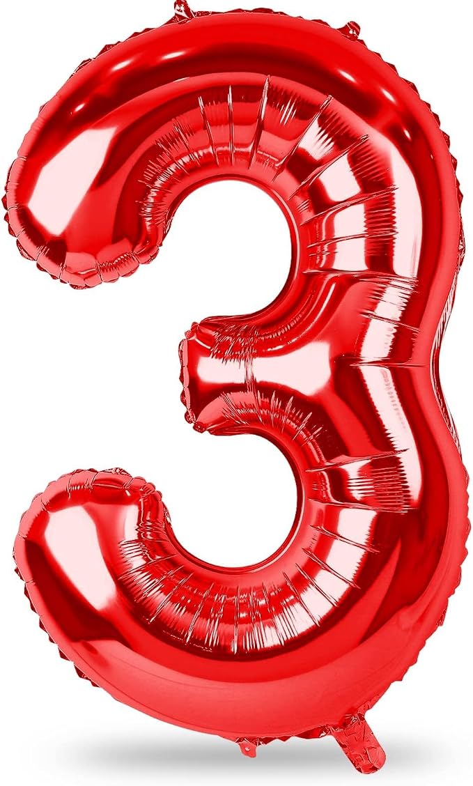 Red Number Balloons, 40 inch Large Number 3 Foil Mylar Helium Balloons by Lingqiang