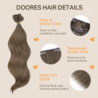 DOORES Clip in Hair Extensions, Light Ash Brown 22 Inch 7pcs 120g, Human Hair Extensions Real Hair Extensions Remy Natural Human Hair Extensions Silky Straight Thick Hair
