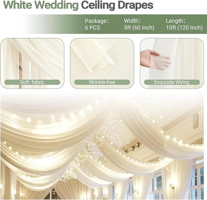 6 Panels Ivory Ceiling Drapes - Image 4