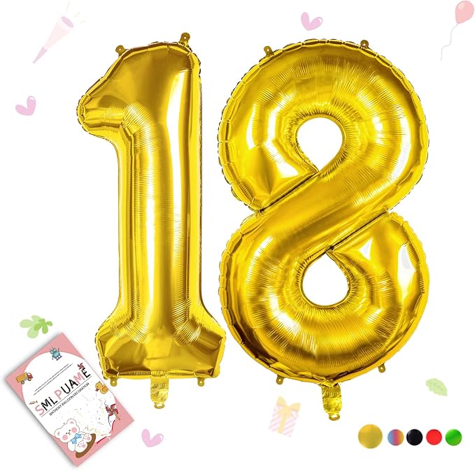 40 Inch Gold 18 Balloon Numbers, 18th Birthday Decoration Boys Girl | Large by Smlpuame