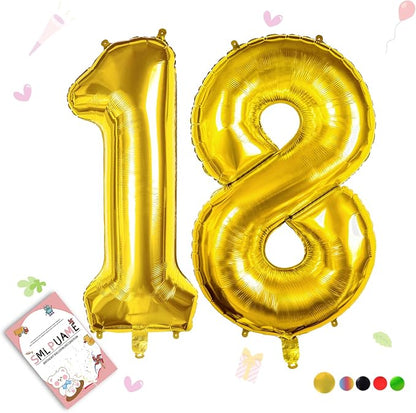 40 Inch Gold 18 Balloon Numbers, 18th Birthday Decoration Boys Girl | Large by Smlpuame