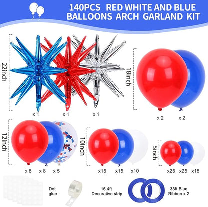 RUBFAC Red White and Blue Balloon Arch Kit, 4th of July Balloons Patriotic - Image 2