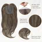 UDU Hair Toppers for Women with Thinning Hair - Synthetic Fiber Highlights, Ash Brown, Multi-layer Long Straight & Wavy Clip in Wiglets with Fringe Bangs