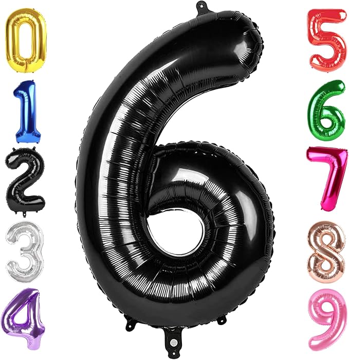 40 Inch Black Number 6 Balloon Birthday Party Decorations by Hadoife