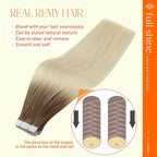 Full Shine Tape in Extensions Human Hair Color Ash Brown Ombre Blonde Tape in Hair Extensions 16 Inch 20 Pcs 50G Invisible Balayage Soft Remy Hair for Women Seamless Skin Weft