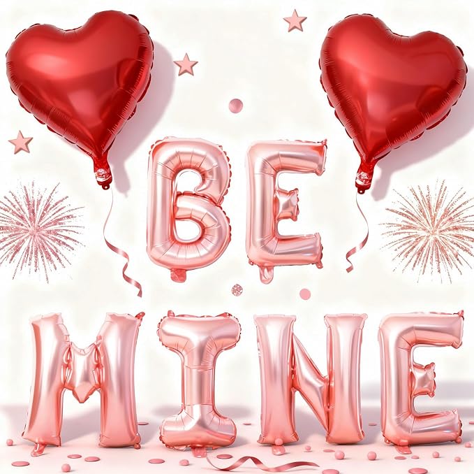 Valentines Day Balloons Decoration, Rose Be Mine and Red Heart Letter Balloons by Jobkoo