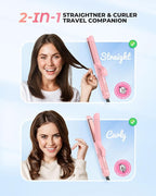 Airflow Styler Curling Iron, Hair Straightener and Curler 2 in 1 with 360°Cooling Vents Dual Voltage Adjustable Temp, Rose Pink
