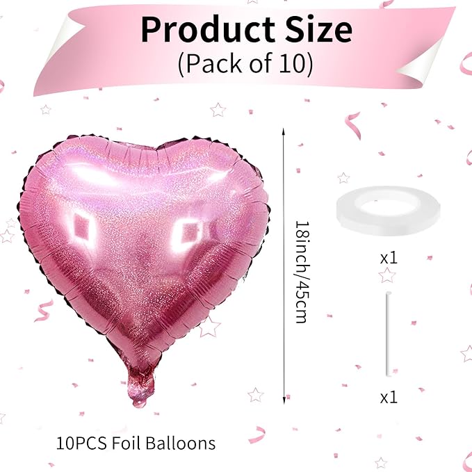 Biapian Light Pink Heart Balloons, 18inch Pastel Pink Love Heart Balloons - Image 2
