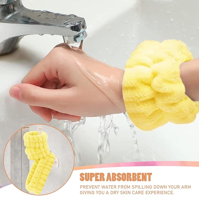 Face Wash Headband and Wristband Set - Microfiber Wrist Towels with Holder for Spa, Absorbent Scrunchies