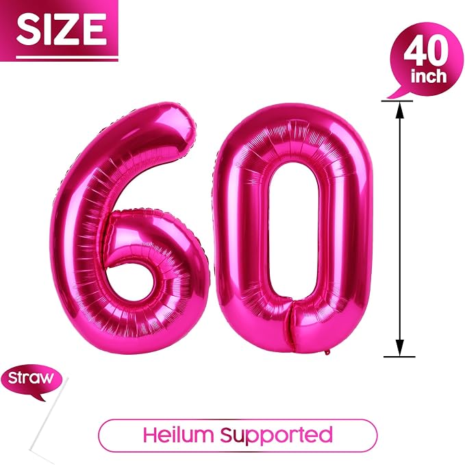 60 Balloon - Hot Pink Birthday Number Balloons, 40 Inch Party Decorations | Hot - Image 5