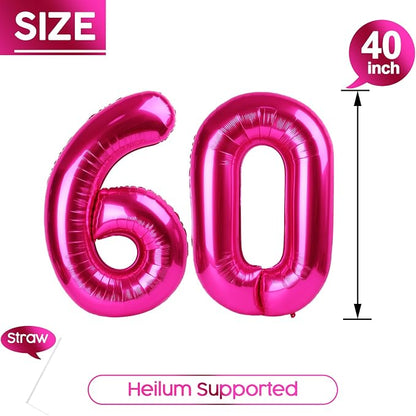 60 Balloon - Hot Pink Birthday Number Balloons, 40 Inch Party Decorations | Hot - Image 5