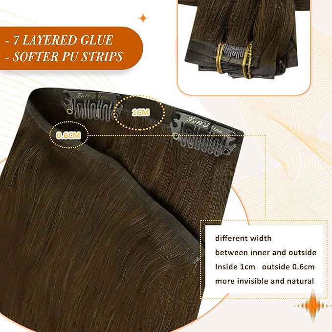 Full Shine Seamless Clip in Hair Extensions Human Hair Mocha Brown Human Hair Extension Clip ins Brown Straight Soft Hair for Women 18 Inch 8 PCS 120 G