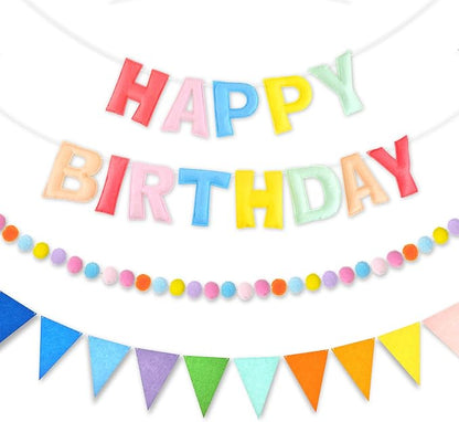 CANREVEL 3 PCS Pre-Strung 3D Happy Birthday Banner Decorations, Pastel | by CANREVEL