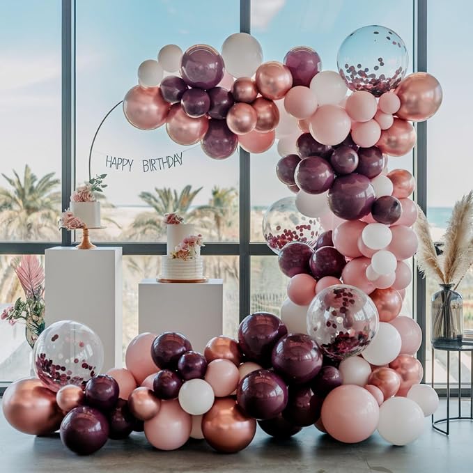 Burgundy Balloons, 12 Inch Maroon Balloons, Wine Red White Pearl Metallic Rose - Image 6